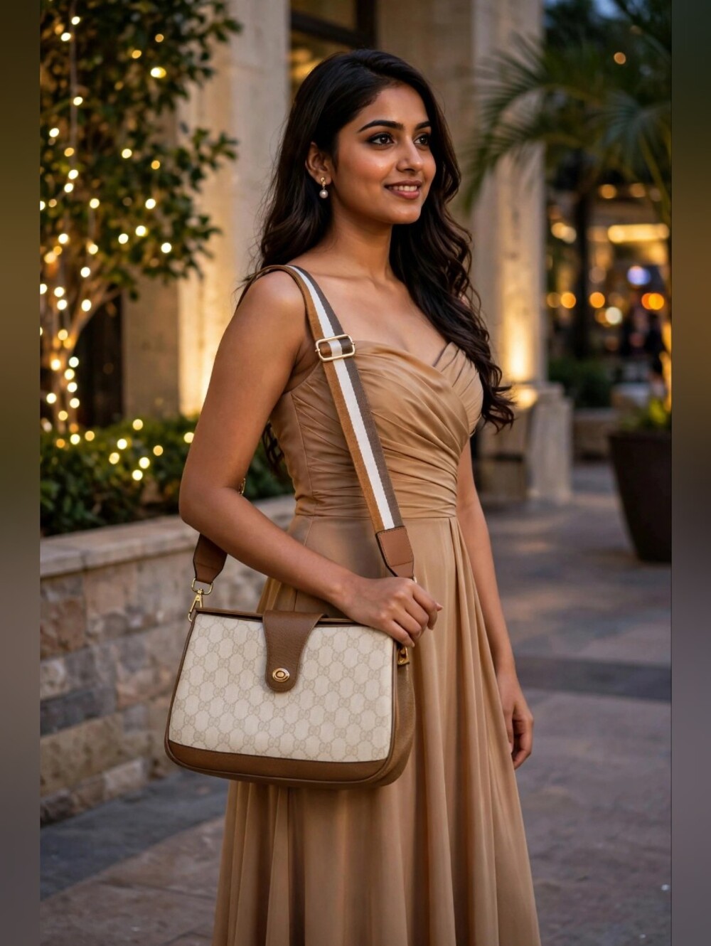 Gucci Ivory Brown SUPREME GG Intelocking Crossbody Shoulder Bag Authentic